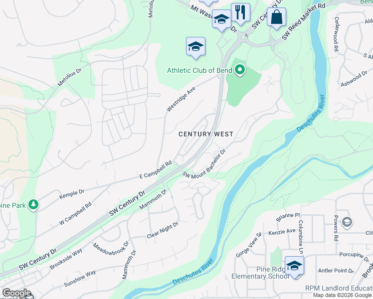 map of restaurants, bars, coffee shops, grocery stores, and more near 61418 Linton Loop in Bend