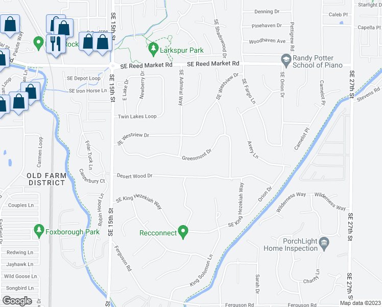 map of restaurants, bars, coffee shops, grocery stores, and more near 20934 Greenmont Drive in Bend