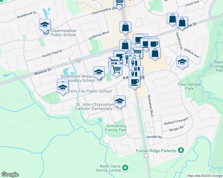 map of restaurants, bars, coffee shops, grocery stores, and more near 40 Sawmill Valley Drive in Newmarket