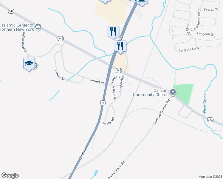 map of restaurants, bars, coffee shops, grocery stores, and more near 25125 William Street in Calcium