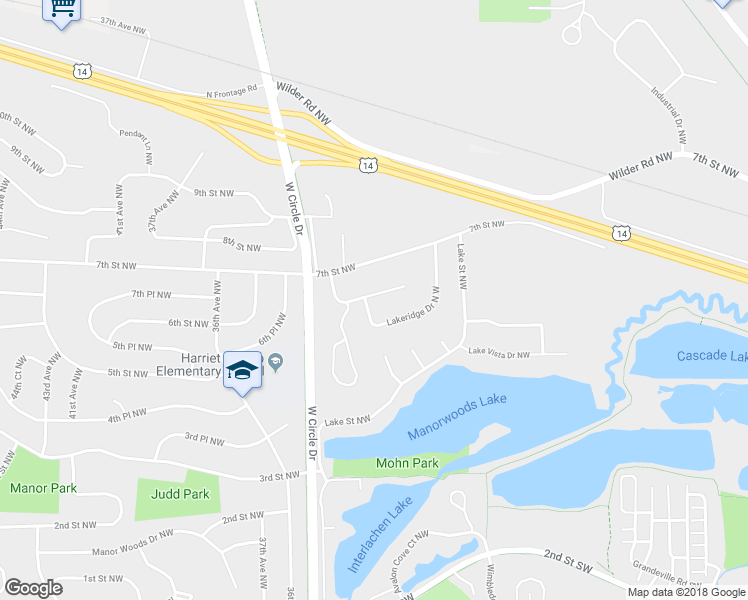 map of restaurants, bars, coffee shops, grocery stores, and more near 3318 Lakeridge Lane Northwest in Rochester