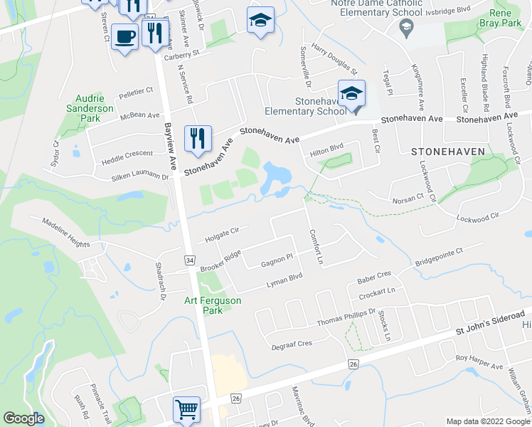 map of restaurants, bars, coffee shops, grocery stores, and more near 619 Culler Mews in Newmarket