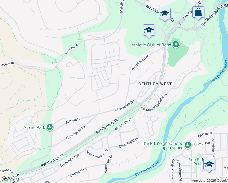 map of restaurants, bars, coffee shops, grocery stores, and more near 61453 Cultus Lake Court in Bend