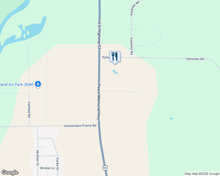 map of restaurants, bars, coffee shops, grocery stores, and more near W7665 Sylvester Road in Holmen