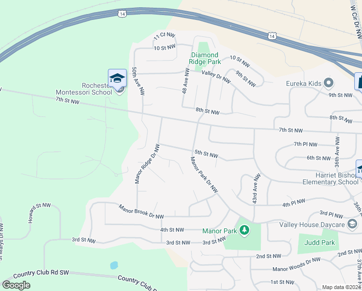map of restaurants, bars, coffee shops, grocery stores, and more near 4623 5th Street Northwest in Rochester