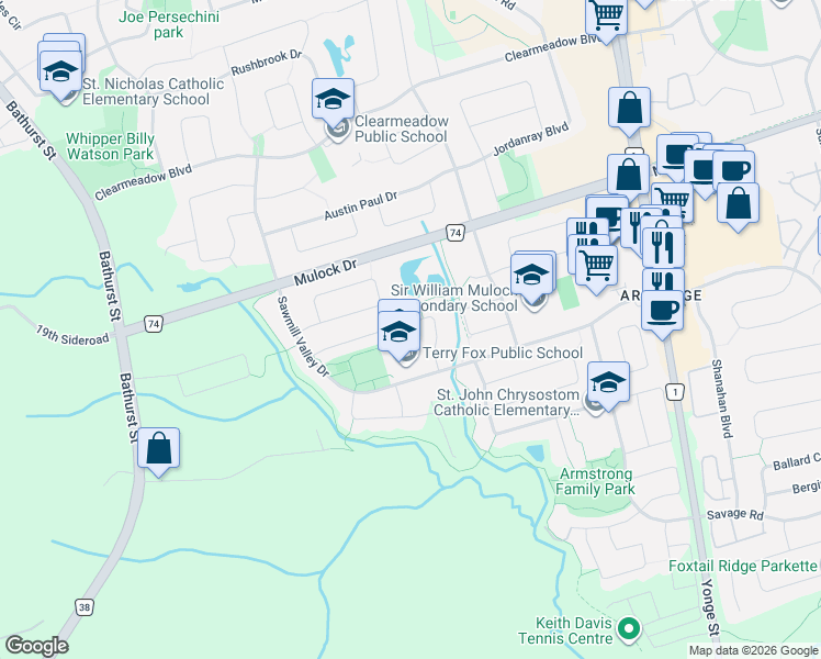 map of restaurants, bars, coffee shops, grocery stores, and more near 664 Society Crescent in Newmarket