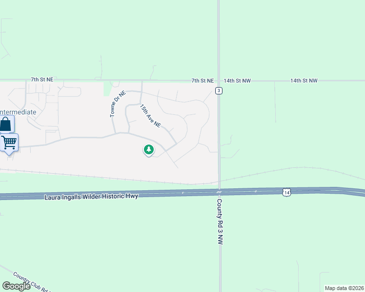 map of restaurants, bars, coffee shops, grocery stores, and more near 876 Towne Drive Northeast in Byron