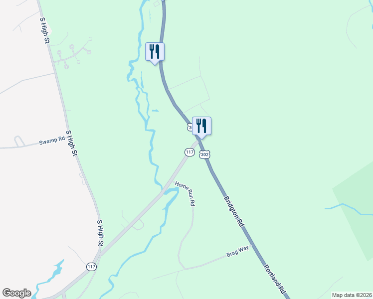 map of restaurants, bars, coffee shops, grocery stores, and more near 19 Sandy Creek Road in Bridgton