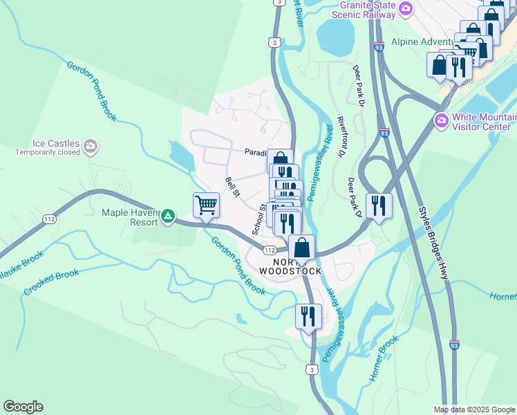 map of restaurants, bars, coffee shops, grocery stores, and more near 16 Depot Street in Woodstock