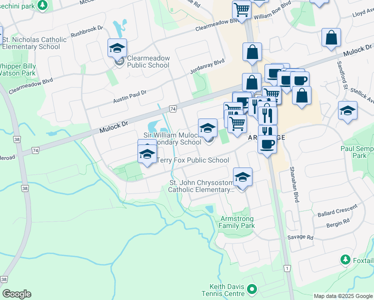 map of restaurants, bars, coffee shops, grocery stores, and more near 170 Warwick Crescent in Newmarket