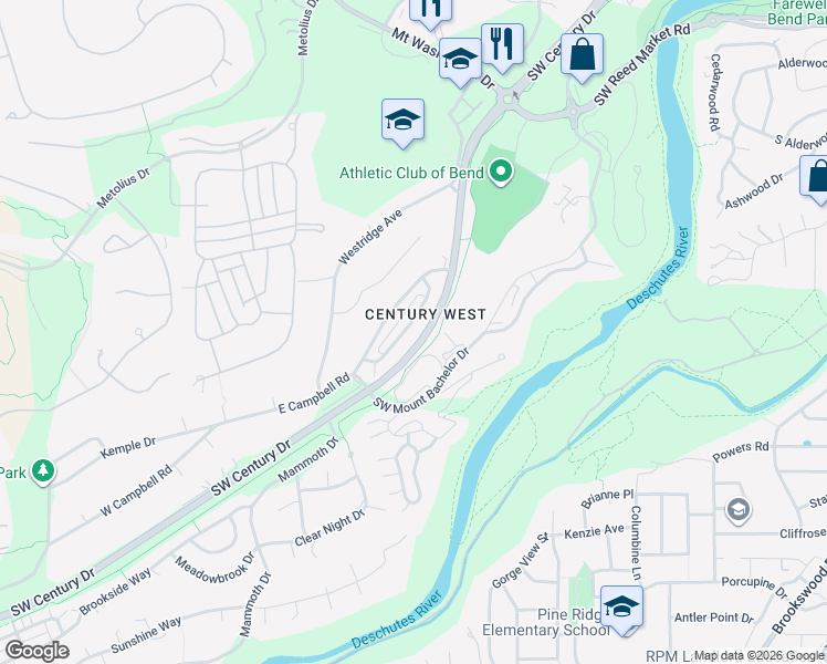 map of restaurants, bars, coffee shops, grocery stores, and more near 61462 Linton Loop in Bend