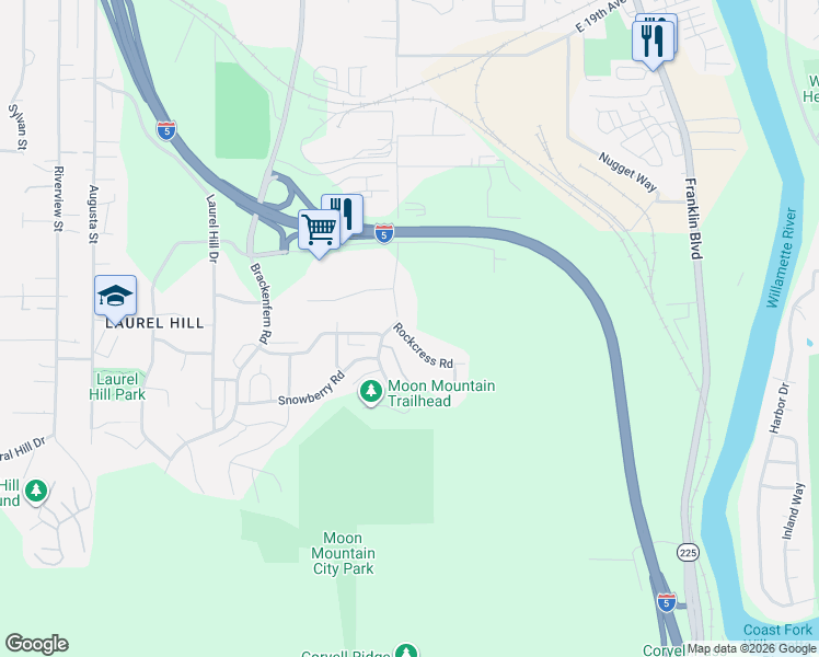 map of restaurants, bars, coffee shops, grocery stores, and more near 2535 Henderson Avenue in Eugene