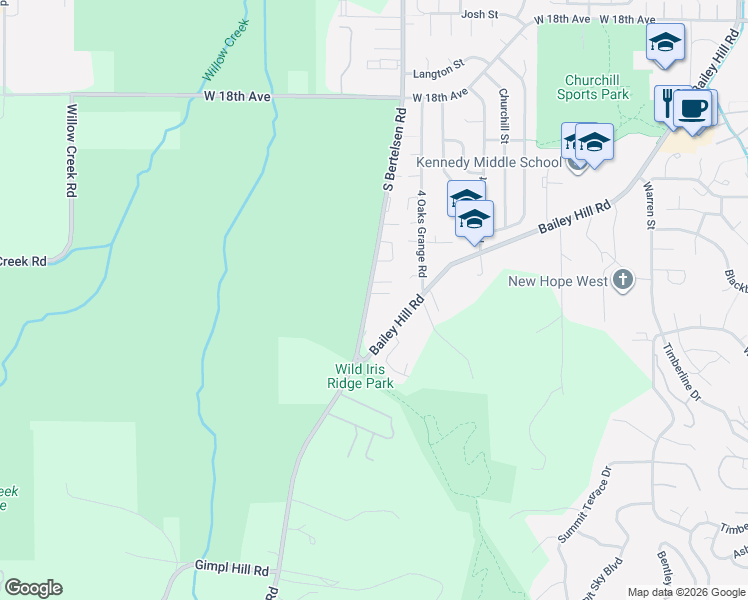 map of restaurants, bars, coffee shops, grocery stores, and more near 4090 Sunset View Street in Eugene