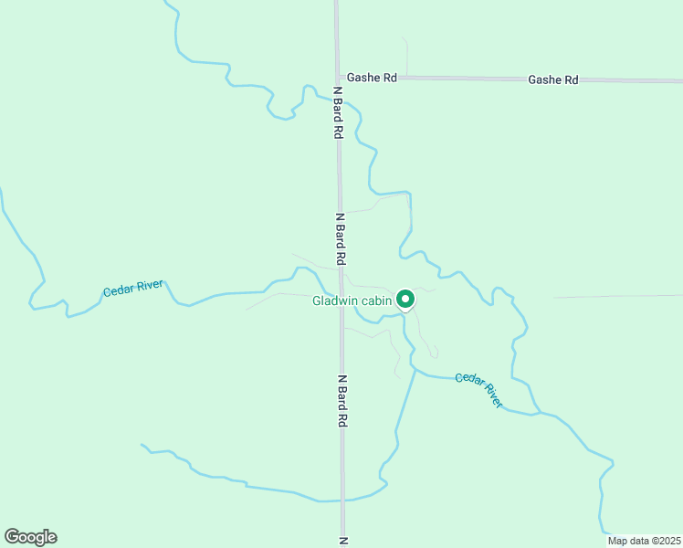 map of restaurants, bars, coffee shops, grocery stores, and more near North Bard Road in Gladwin County