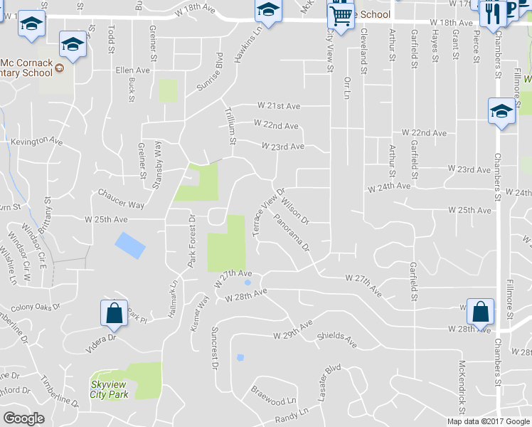 map of restaurants, bars, coffee shops, grocery stores, and more near 2496 Panorama Drive in Eugene
