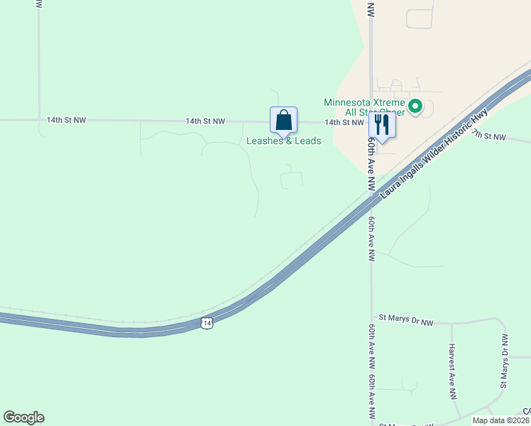 map of restaurants, bars, coffee shops, grocery stores, and more near Paint Road Northwest in Byron