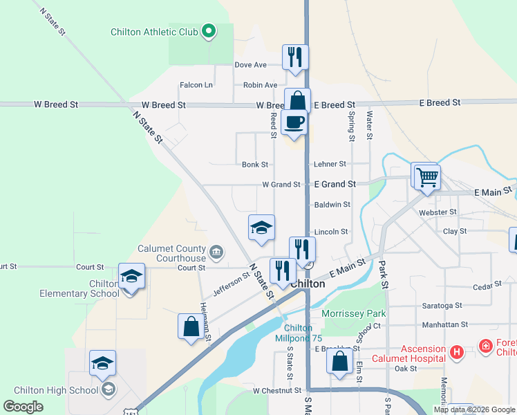 map of restaurants, bars, coffee shops, grocery stores, and more near 308 Fairview Lane in Chilton