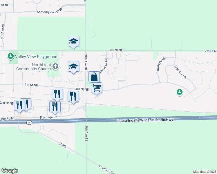 map of restaurants, bars, coffee shops, grocery stores, and more near 551 Byron Main Court Northeast in Byron