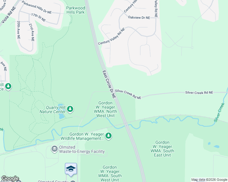 map of restaurants, bars, coffee shops, grocery stores, and more near 2883 Silver Creek Road Northeast in Rochester