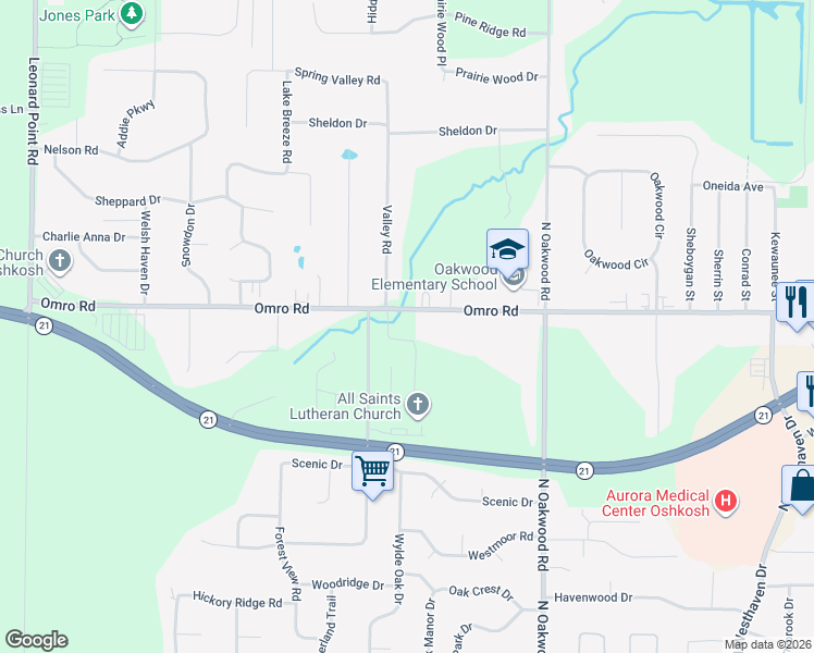 map of restaurants, bars, coffee shops, grocery stores, and more near 3001 Omro Road in Oshkosh