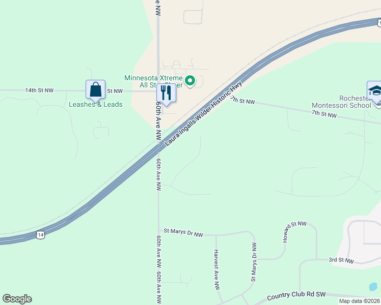 map of restaurants, bars, coffee shops, grocery stores, and more near 421 Lowry Court Northwest in Rochester