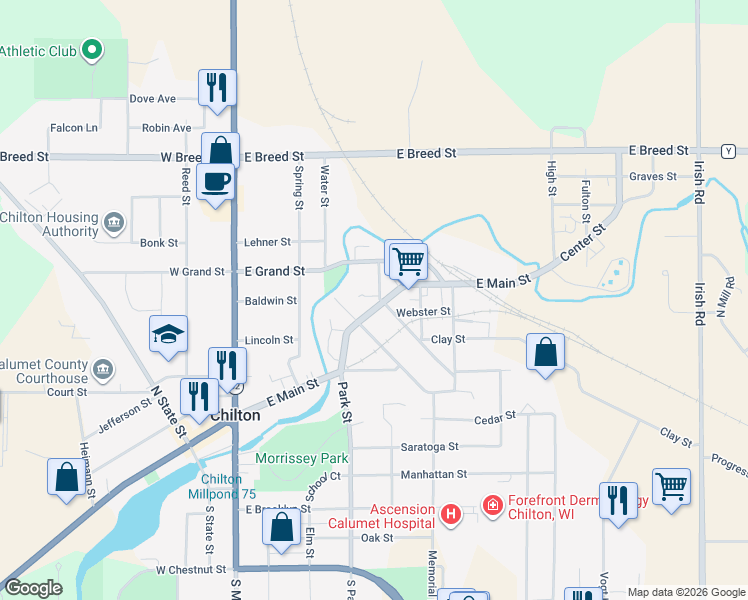map of restaurants, bars, coffee shops, grocery stores, and more near 24 Mill Street in Chilton