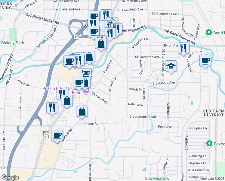 map of restaurants, bars, coffee shops, grocery stores, and more near 20410 Trap Court in Bend