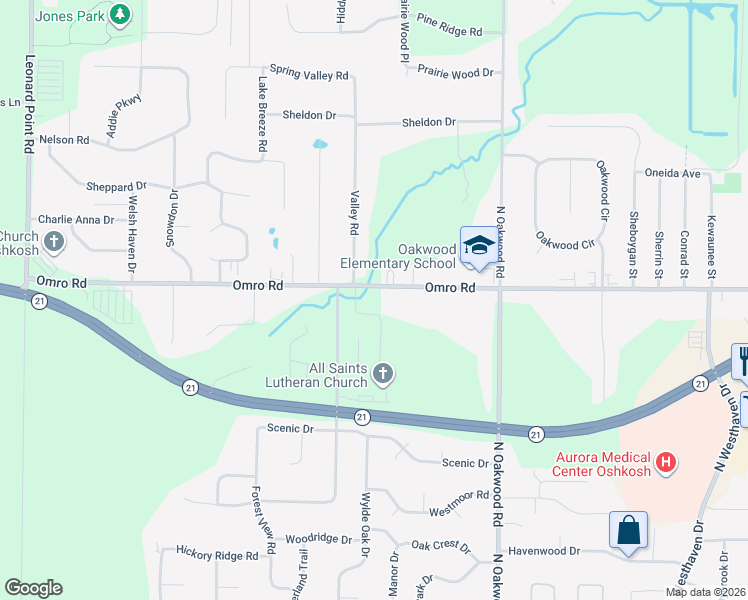 map of restaurants, bars, coffee shops, grocery stores, and more near 3001 Omro Road in Oshkosh