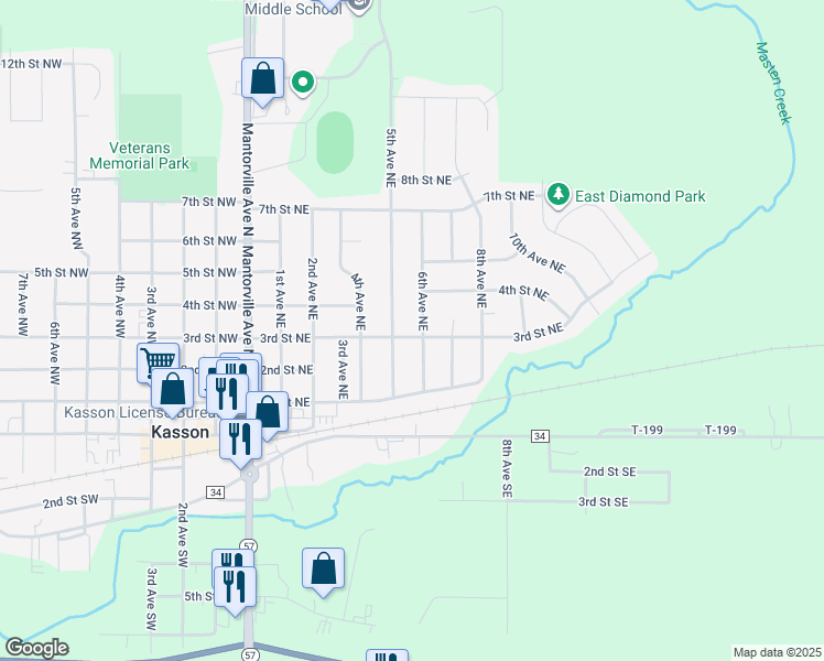 map of restaurants, bars, coffee shops, grocery stores, and more near 507 3rd Street Northeast in Kasson