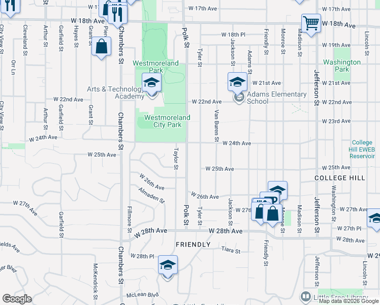 map of restaurants, bars, coffee shops, grocery stores, and more near 2427 Polk Street in Eugene