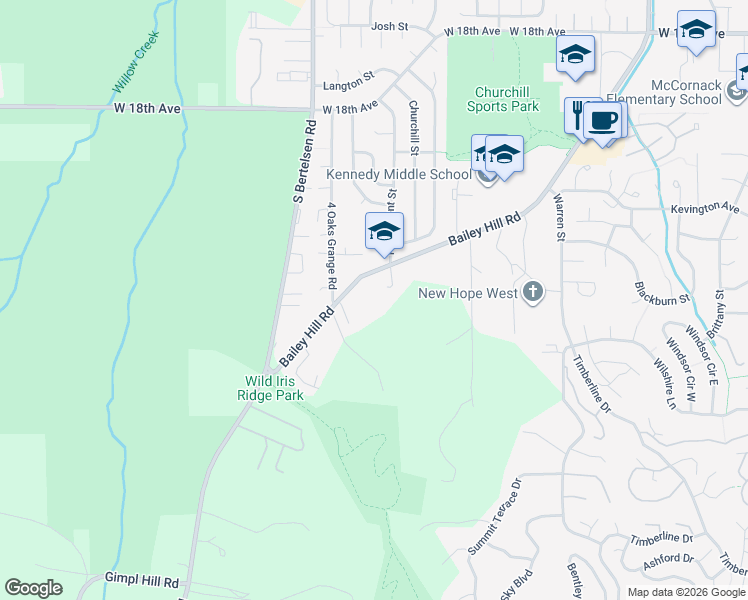 map of restaurants, bars, coffee shops, grocery stores, and more near 2355 Bailey Hill Road in Eugene