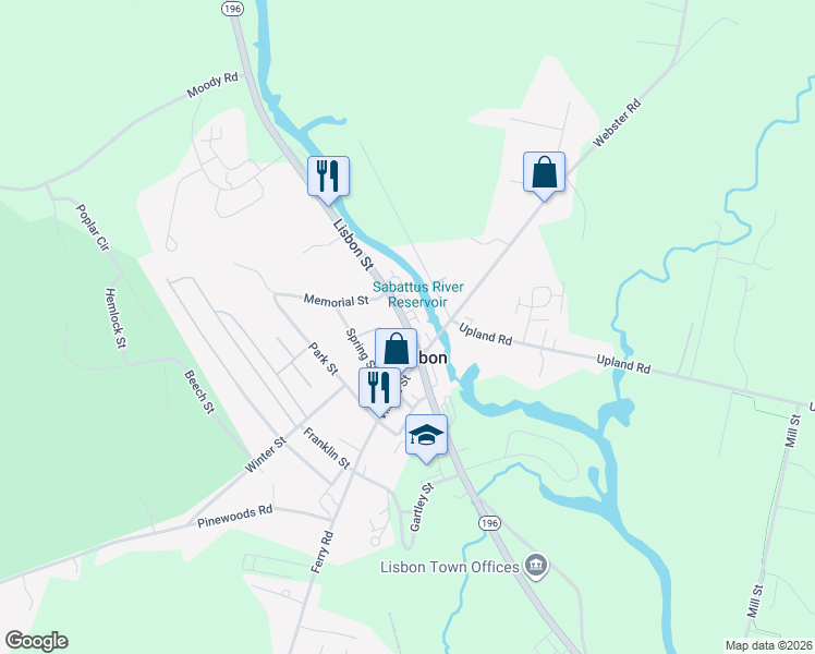 map of restaurants, bars, coffee shops, grocery stores, and more near Maine 196 in Lisbon
