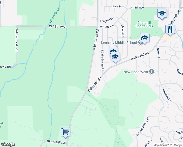 map of restaurants, bars, coffee shops, grocery stores, and more near 4090 Sunset View Street in Eugene