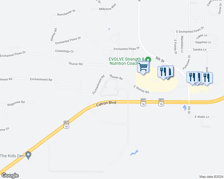 map of restaurants, bars, coffee shops, grocery stores, and more near 121 Stumer Road in Rapid City