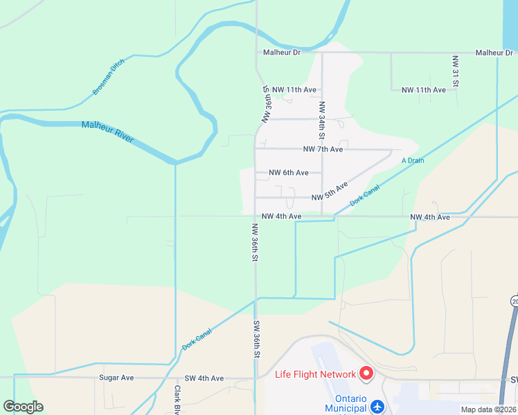 map of restaurants, bars, coffee shops, grocery stores, and more near 401-499 NW 36th St in Ontario