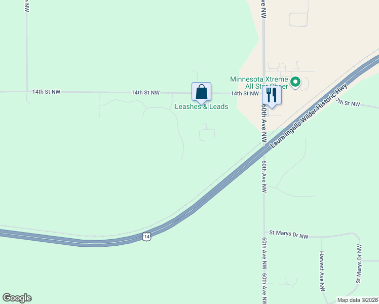 map of restaurants, bars, coffee shops, grocery stores, and more near Paint Road Northwest in Byron