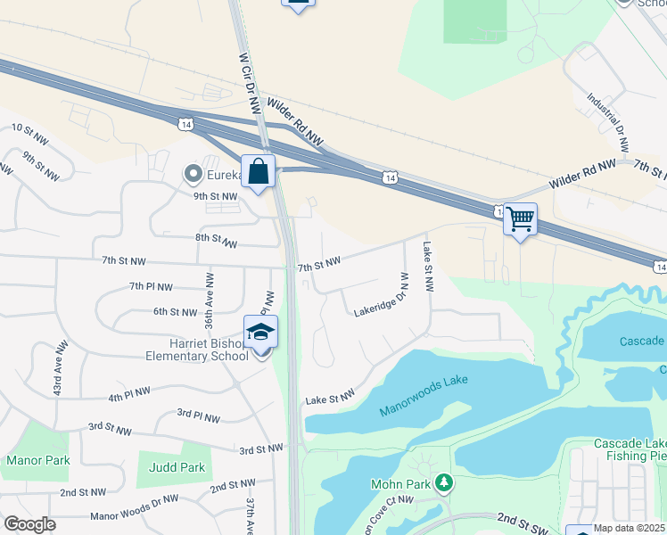 map of restaurants, bars, coffee shops, grocery stores, and more near 3332 7th Street Northwest in Rochester