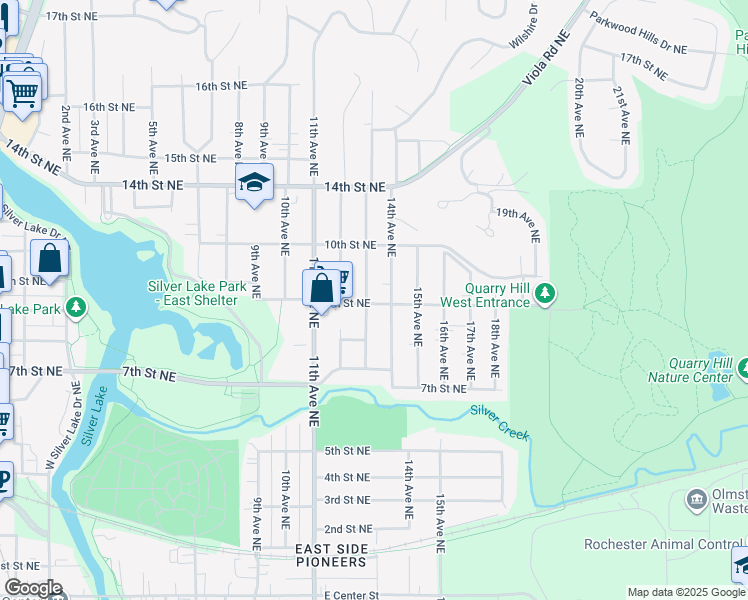 map of restaurants, bars, coffee shops, grocery stores, and more near 1305 9th Street Northeast in Rochester