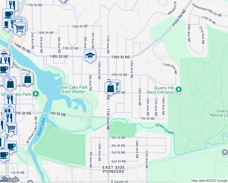 map of restaurants, bars, coffee shops, grocery stores, and more near 903 12th Avenue Northeast in Rochester