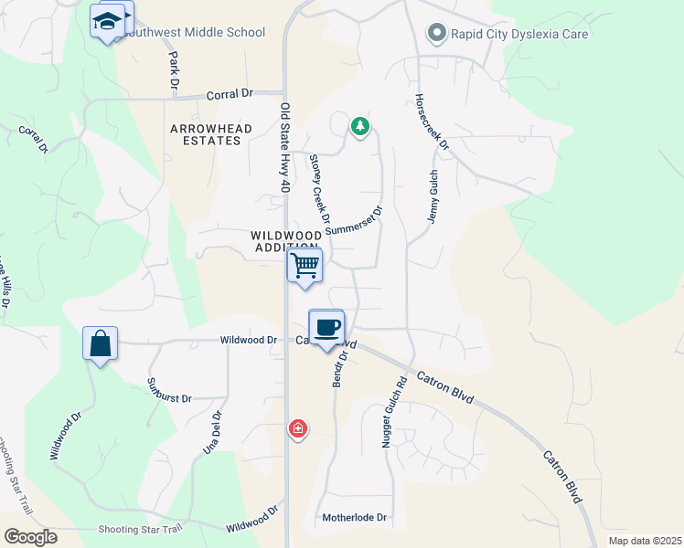 map of restaurants, bars, coffee shops, grocery stores, and more near 5258 Winter Set Drive in Rapid City