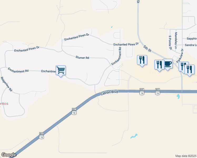map of restaurants, bars, coffee shops, grocery stores, and more near 321-343 Enchantment Road in Rapid City