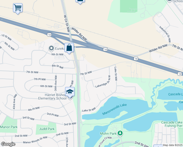 map of restaurants, bars, coffee shops, grocery stores, and more near 3332 7th Street Northwest in Rochester