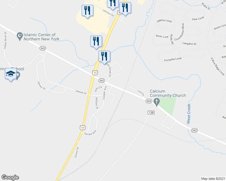 map of restaurants, bars, coffee shops, grocery stores, and more near 26514 New York 342 in Calcium