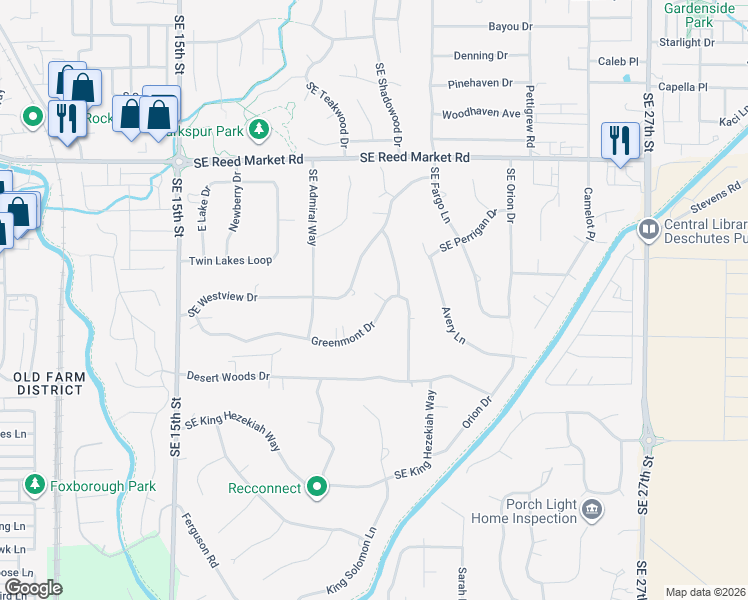 map of restaurants, bars, coffee shops, grocery stores, and more near 20983 Greenmont Drive in Bend