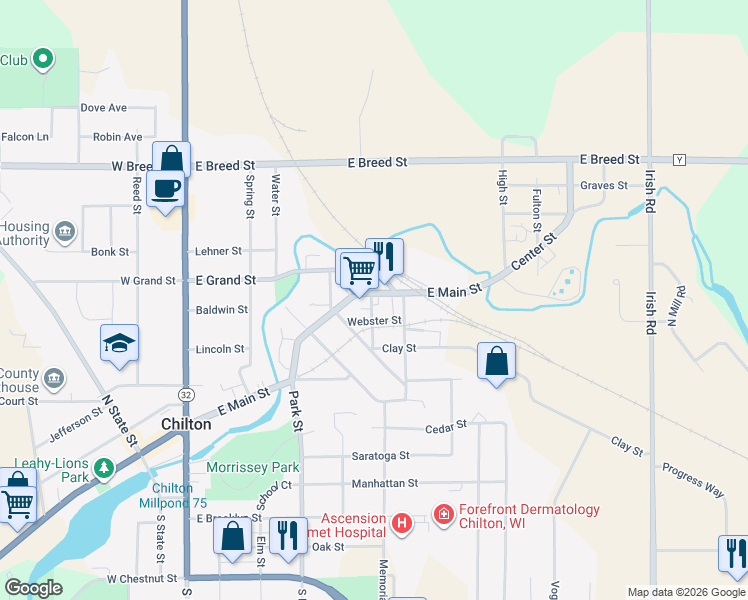 map of restaurants, bars, coffee shops, grocery stores, and more near 259 East Main Street in Chilton