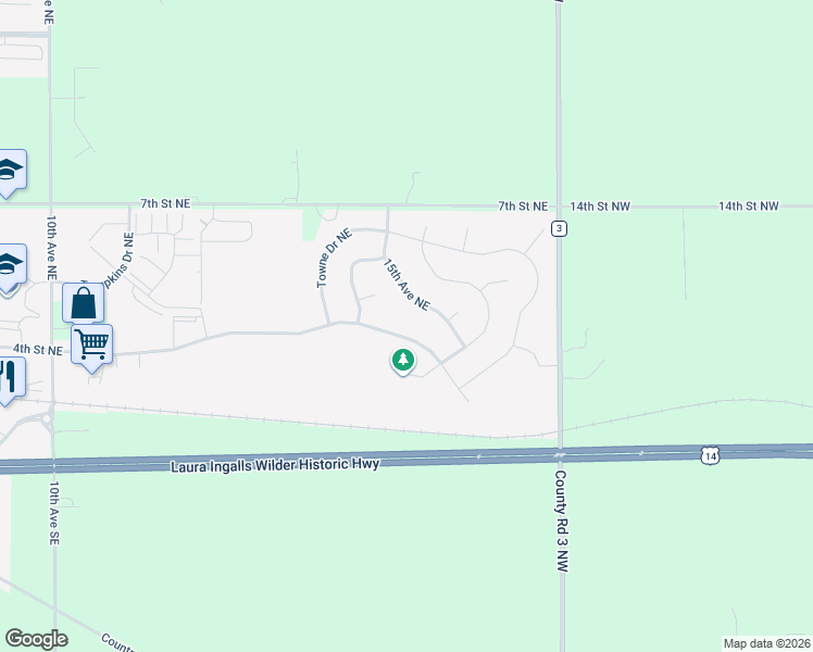 map of restaurants, bars, coffee shops, grocery stores, and more near 1543 4 Street Northeast in Byron