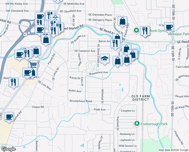 map of restaurants, bars, coffee shops, grocery stores, and more near 20566 Southeast Nina Avenue in Bend