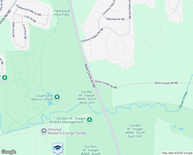 map of restaurants, bars, coffee shops, grocery stores, and more near 1000-1026 East Circle Drive Northeast in Rochester