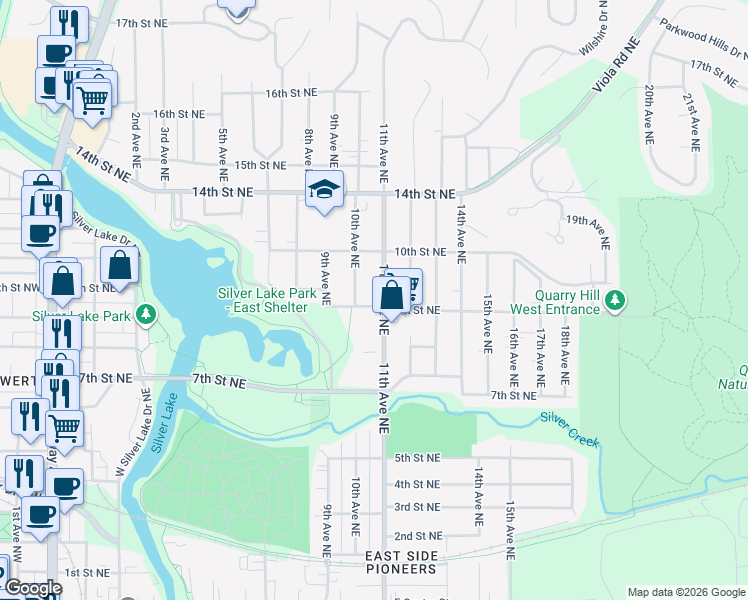 map of restaurants, bars, coffee shops, grocery stores, and more near 1024 9th Street Northeast in Rochester