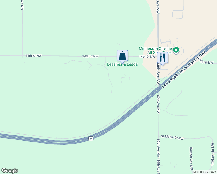 map of restaurants, bars, coffee shops, grocery stores, and more near Paint Road Northwest in Byron
